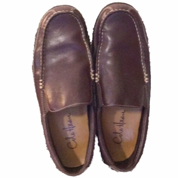 Cole Haan Mens Brown Leather Loafer Shoes Size 8 Contrast Stitching Slip On - Picture 2 of 7